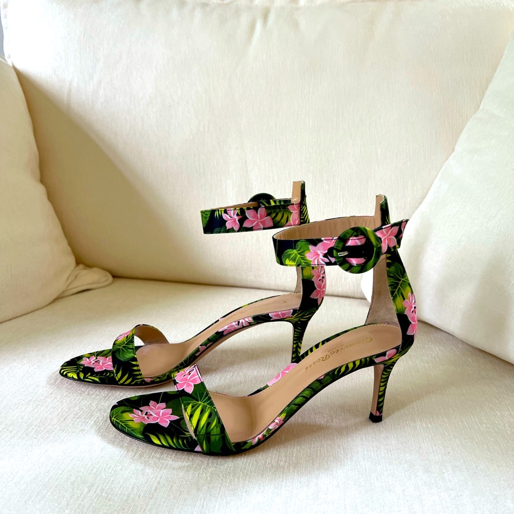 Gianvito Rossi Pink and Green Floral Heels